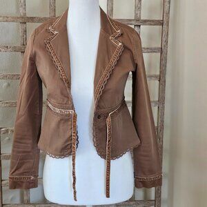 Plugg Brown Spring Fall Jacket - SMALL - Cotton with Lace & Velvet